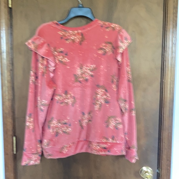 LC Lauren Conrad top floral print velvet w ruffle puff sleeve sweatshirt S M - Picture 10 of 15